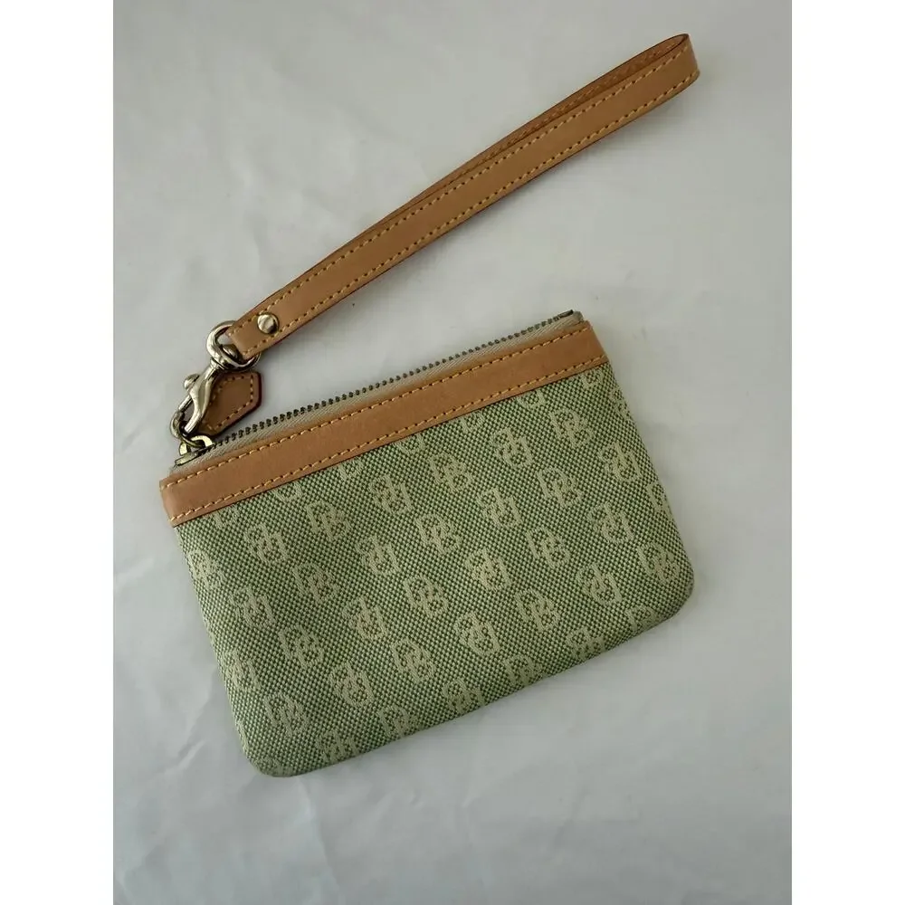 Dooney & Bourke Green Canvas Leather Wristlet Wallet Vintage Y2K Monogram